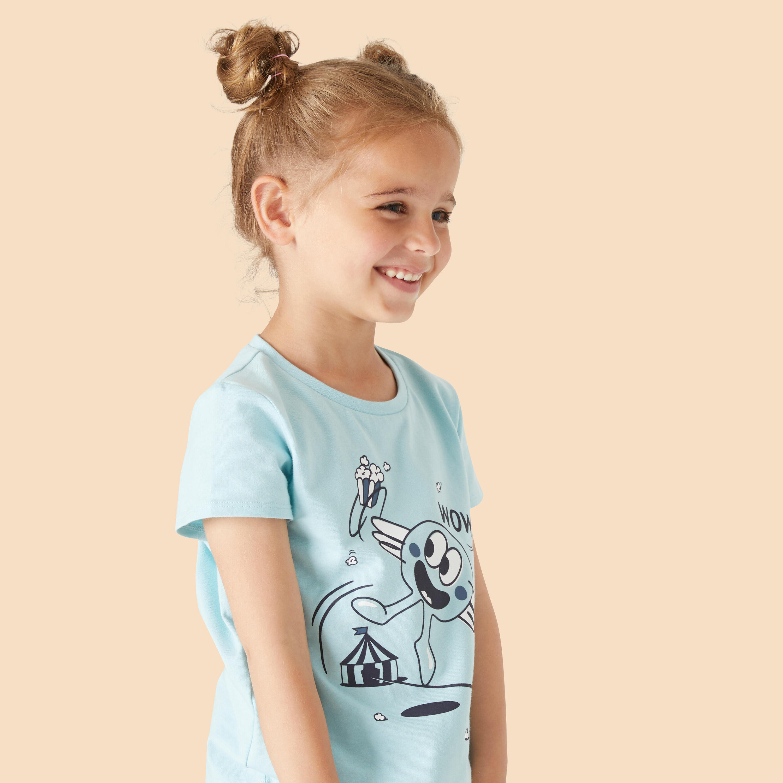 Kids' Cotton T-Shirt Basic - Turquoise with Print 5/10