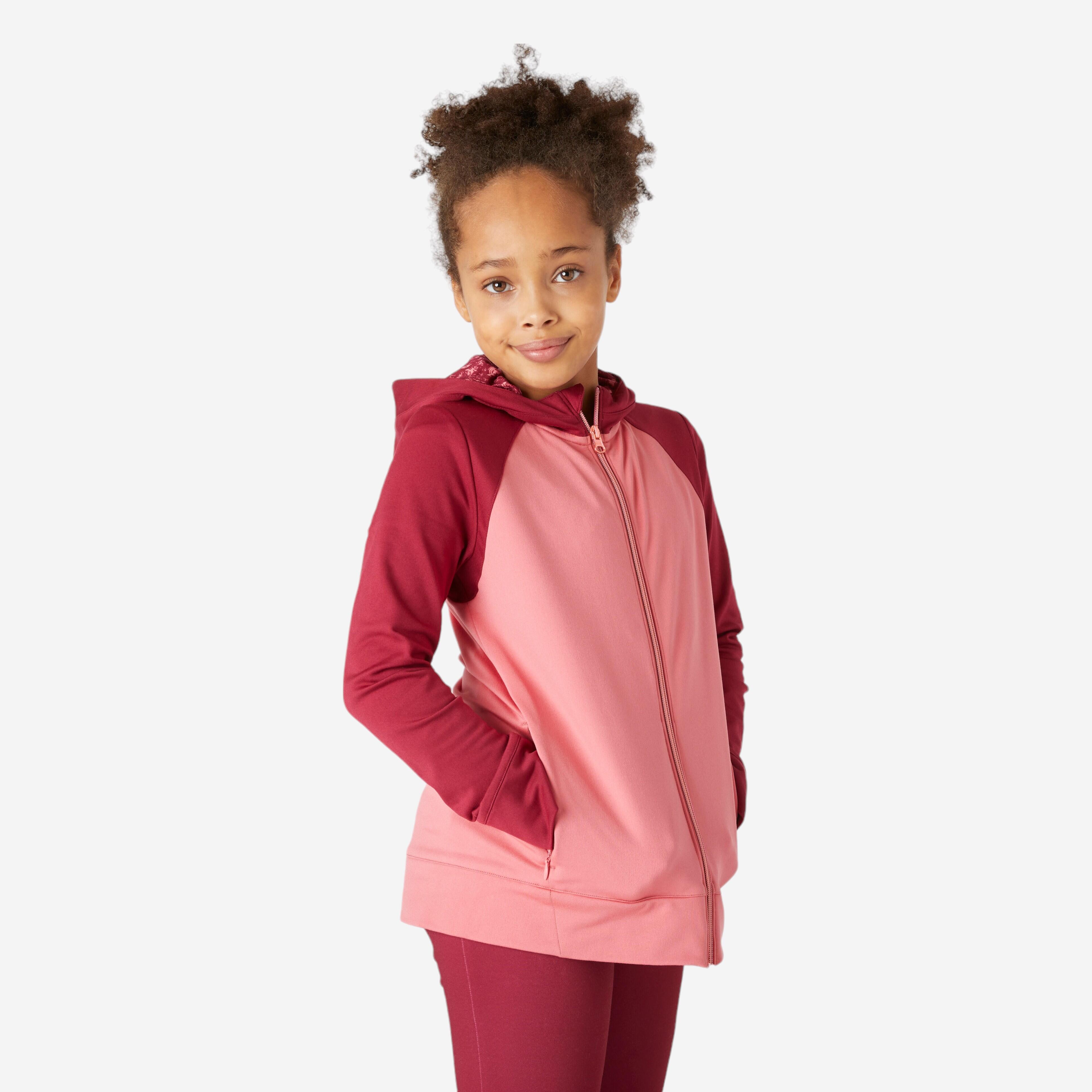 Girls Warm Breathable Gym Jacket S500 Pink Burgundy