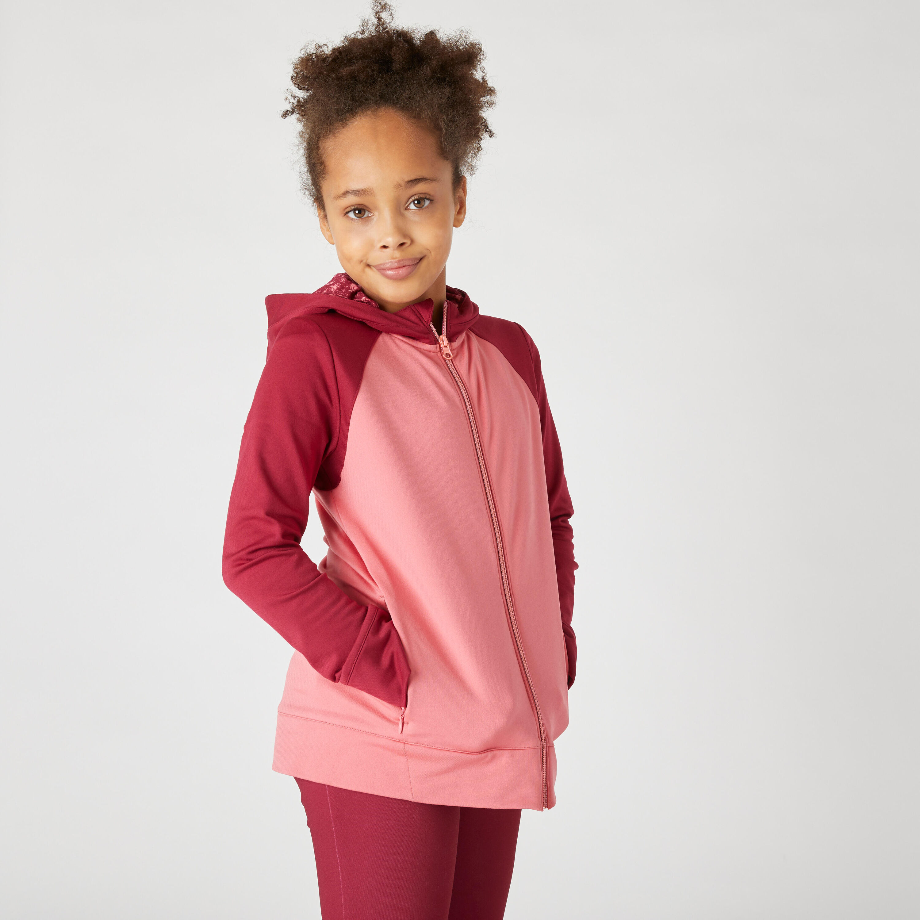 DOMYOS Girls' Warm Breathable Gym Jacket S500 - Pink/Burgundy