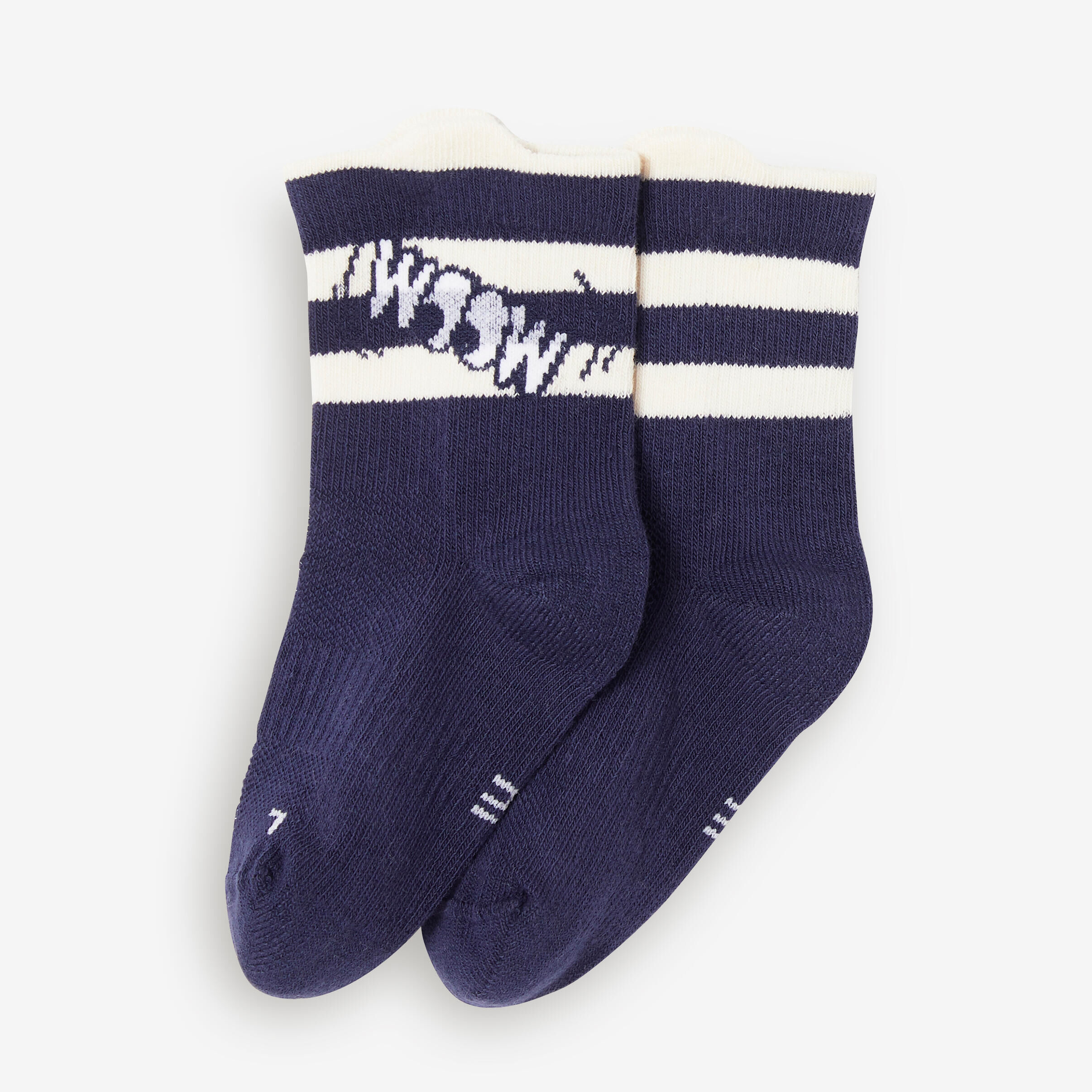 DOMYOS Kids' Non-Slip Mid-High Socks 600 - Blue with Pattern