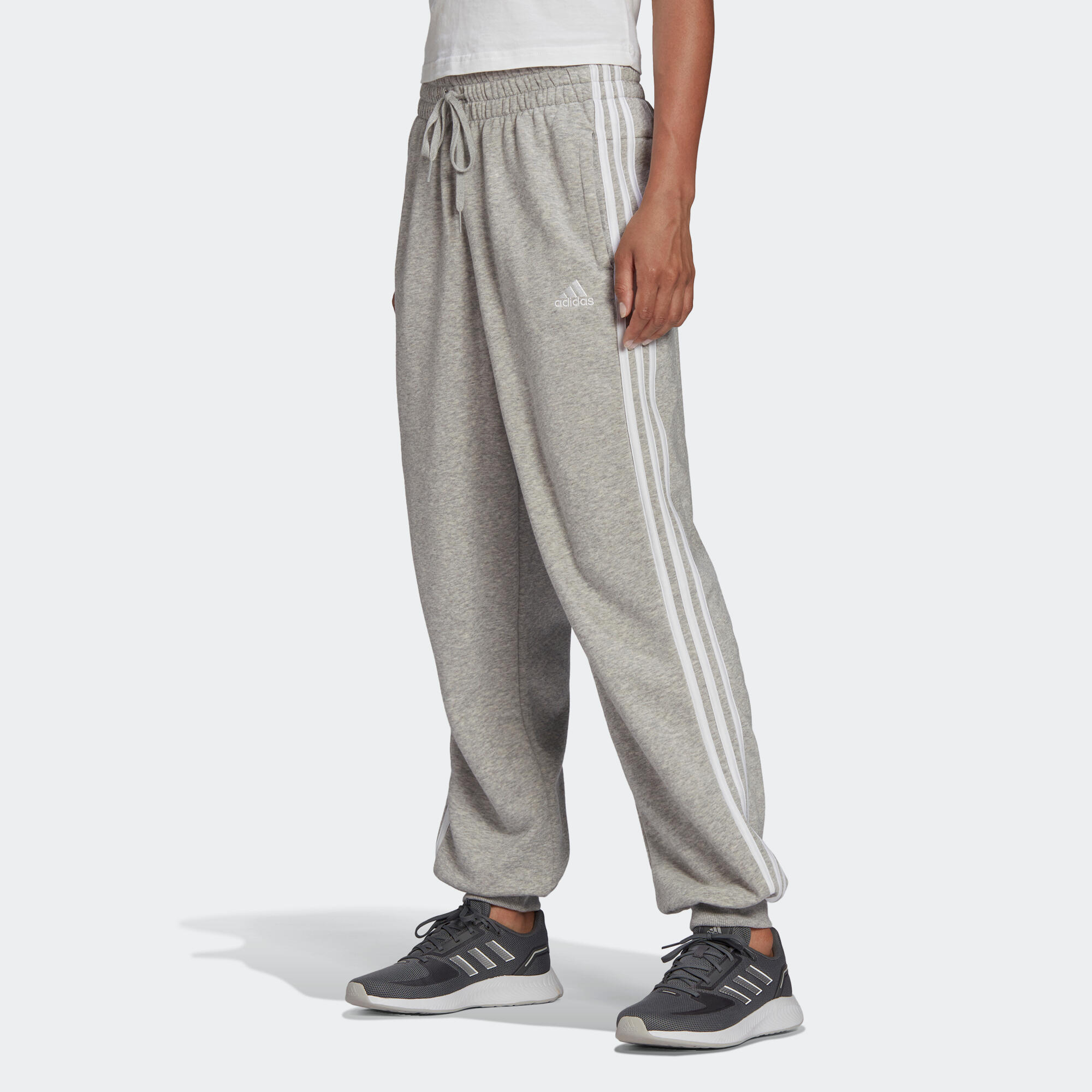 Pantaloni donna fitness Adidas gamba larga misto cotone grigi ADIDAS |  DECATHLON