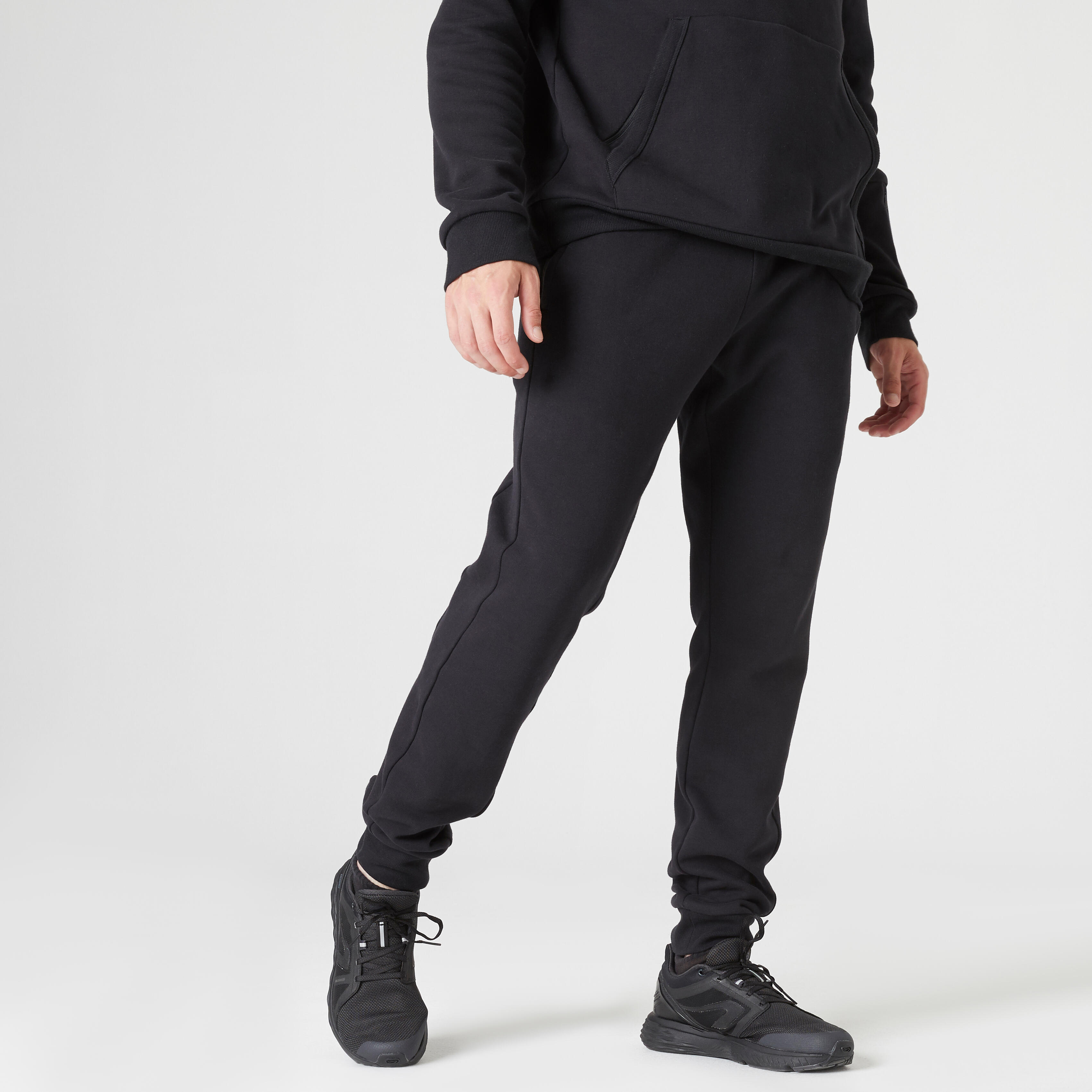 Pantaloni adulto parkour slim misto cotone neri DOMYOS | DECATHLON
