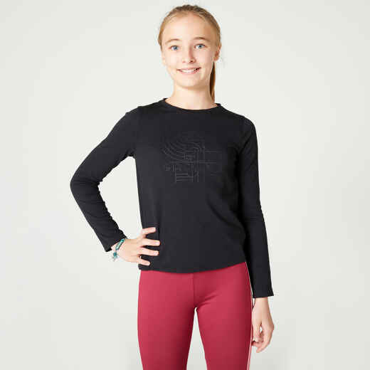 
      Girls' Long-Sleeved Cotton T-Shirt 500 - Black
  