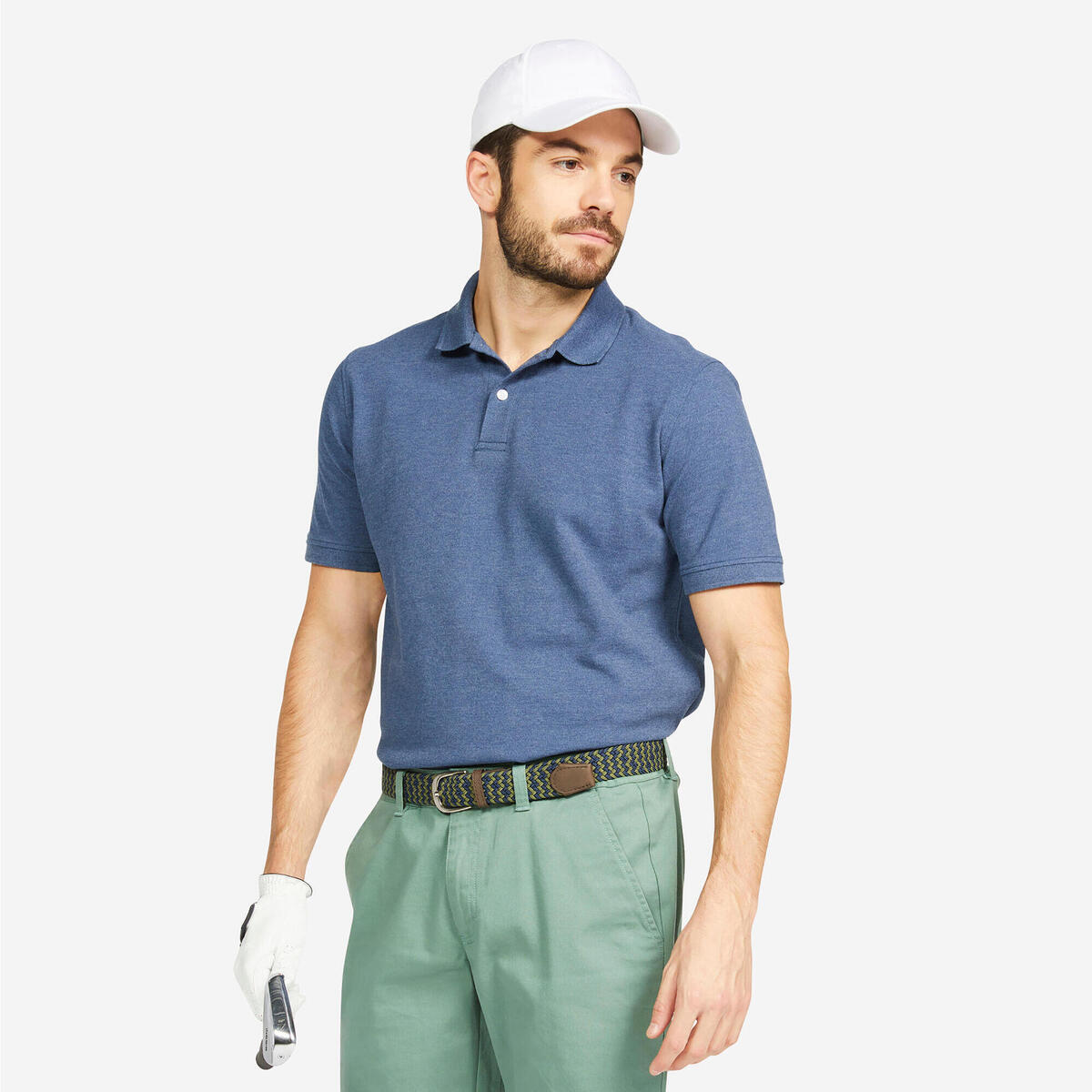 Polo de golf en coton polyester manches courtes Homme, MW500  bleu ardoise