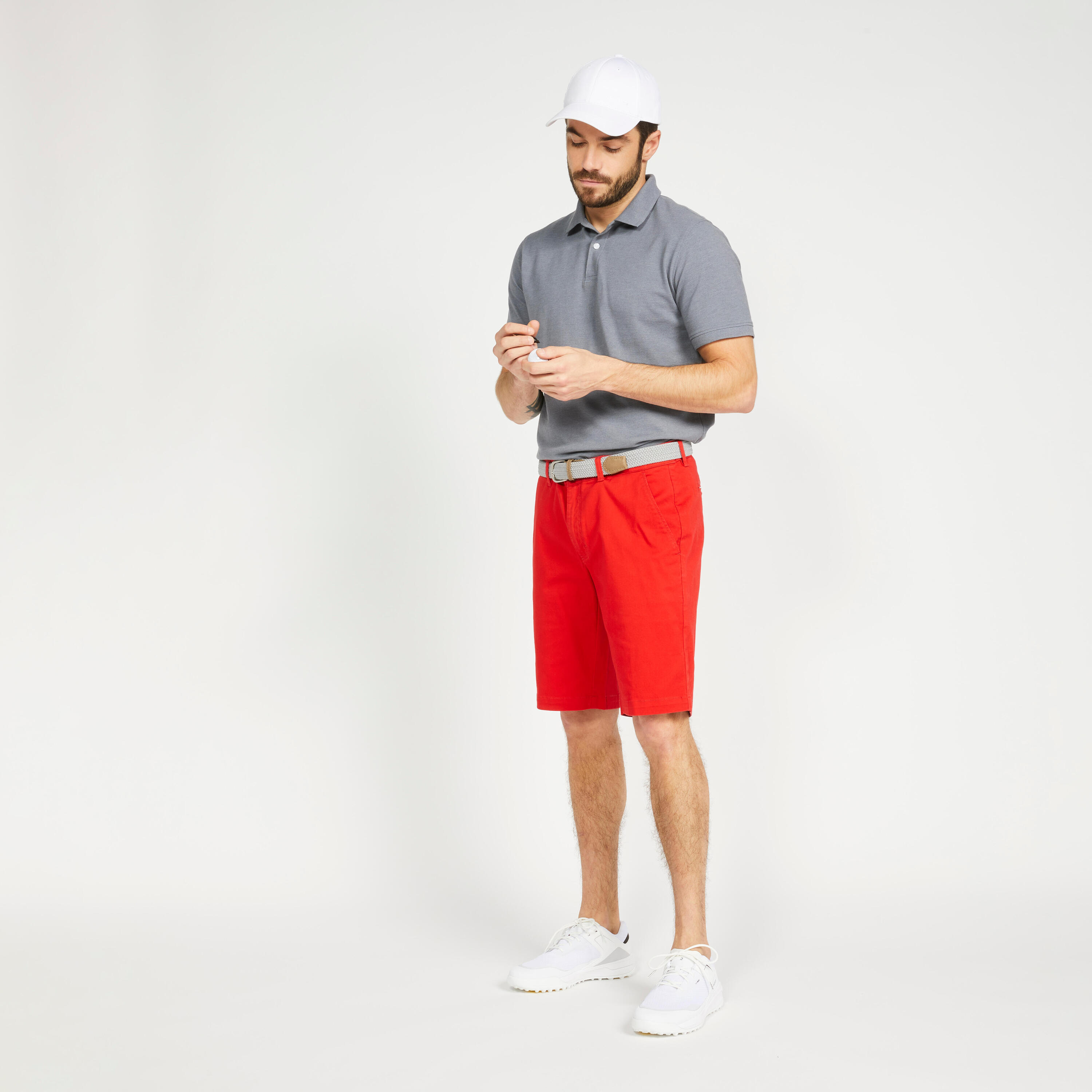 Men's golf chino shorts - MW500 red 3/5