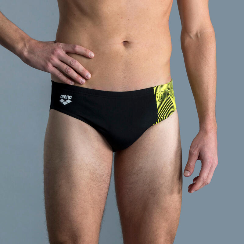blanco embotellamiento el viento es fuerte Bañador Hombre natación Arena slip negro amarillo | Decathlon