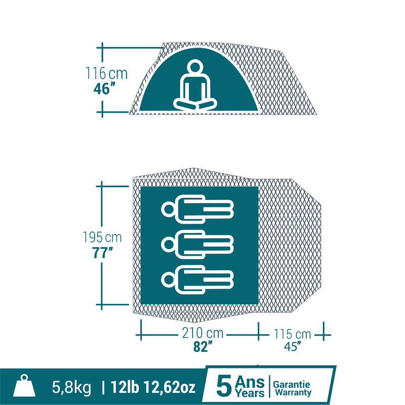 Campingzelt Fresh & Black - MH100 XL für 3 Personen