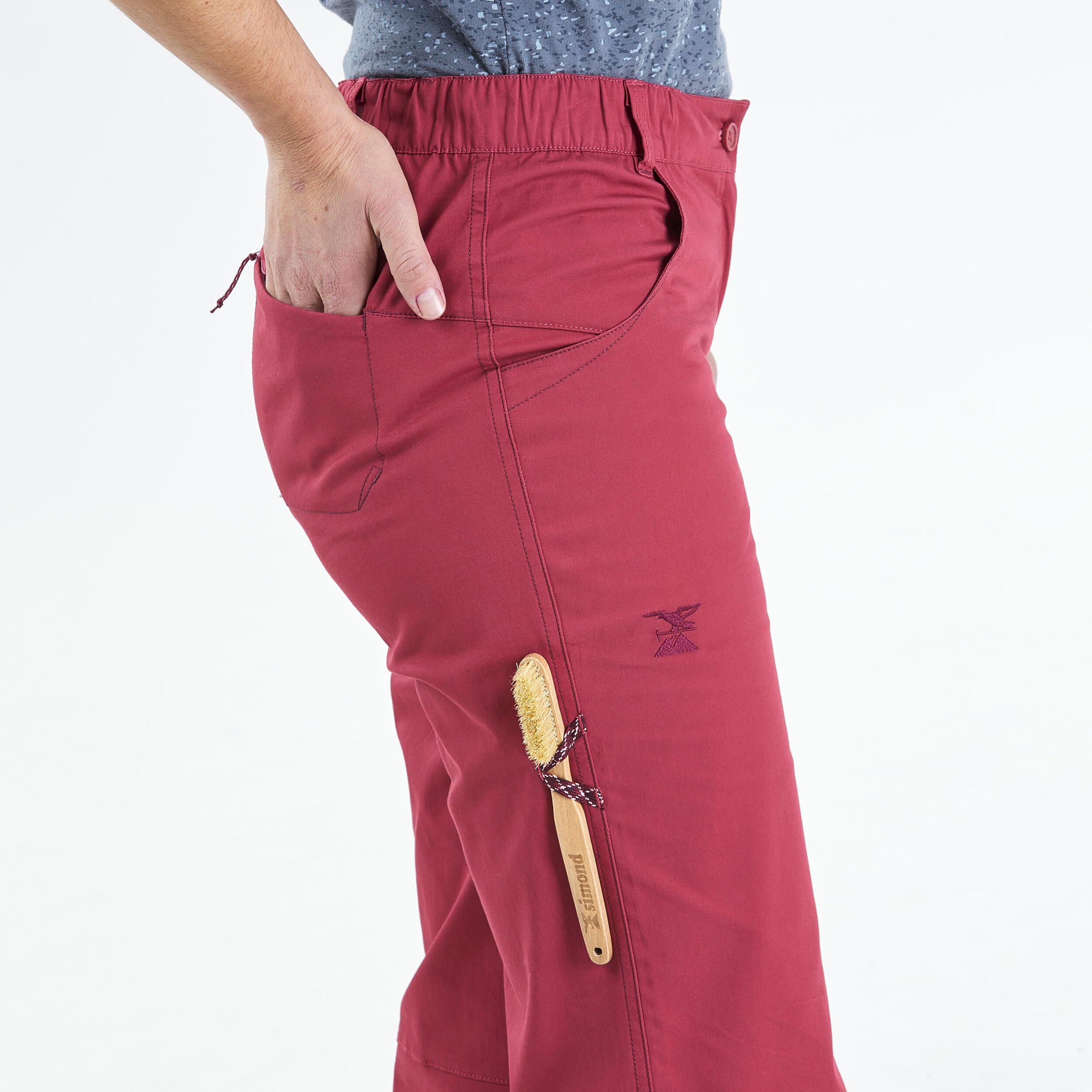 PANTALONI DA ARRAMPICATA DONNA IN COTONE ELASTICIZZATO - VERTIKA ROSSO RUBINO