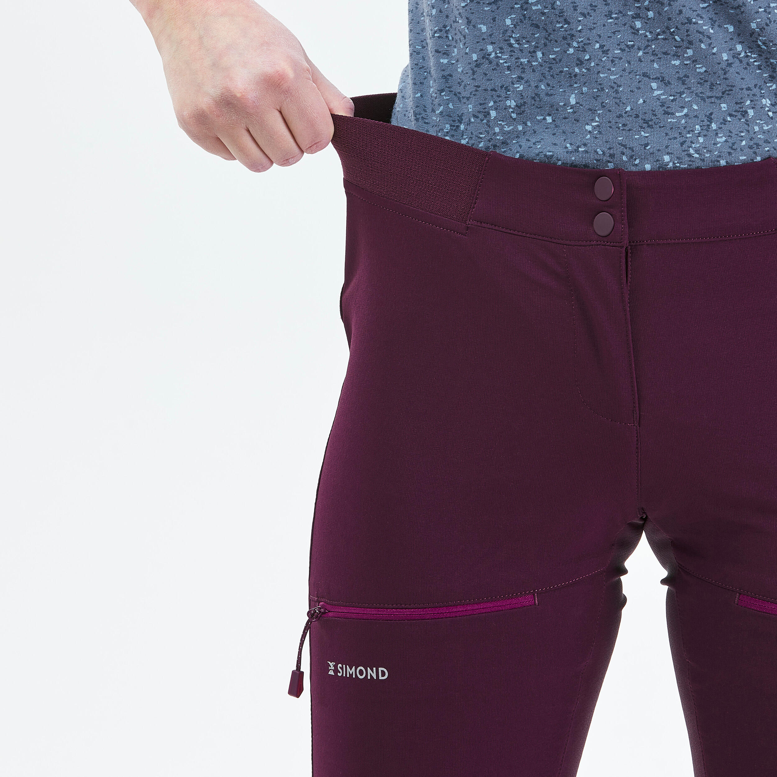 Women's lightweight climbing and mountaineering pants - ROCK EVO burgundy