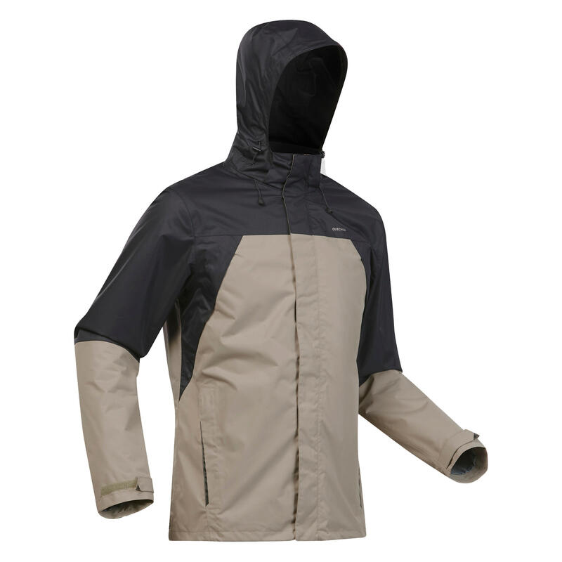 Férfi könnyű kabát túrázáshoz MH100, vízhatlan, bézs, fekete 