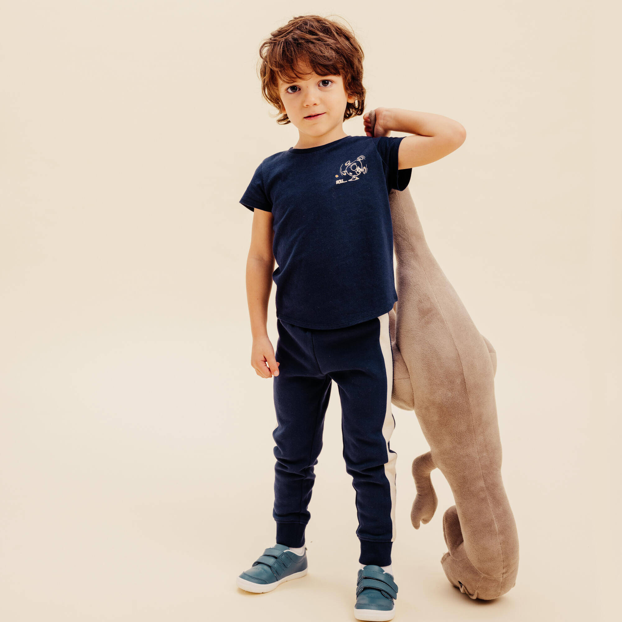 Baby Warm Jogging Bottoms - Blue/Beige -  1
