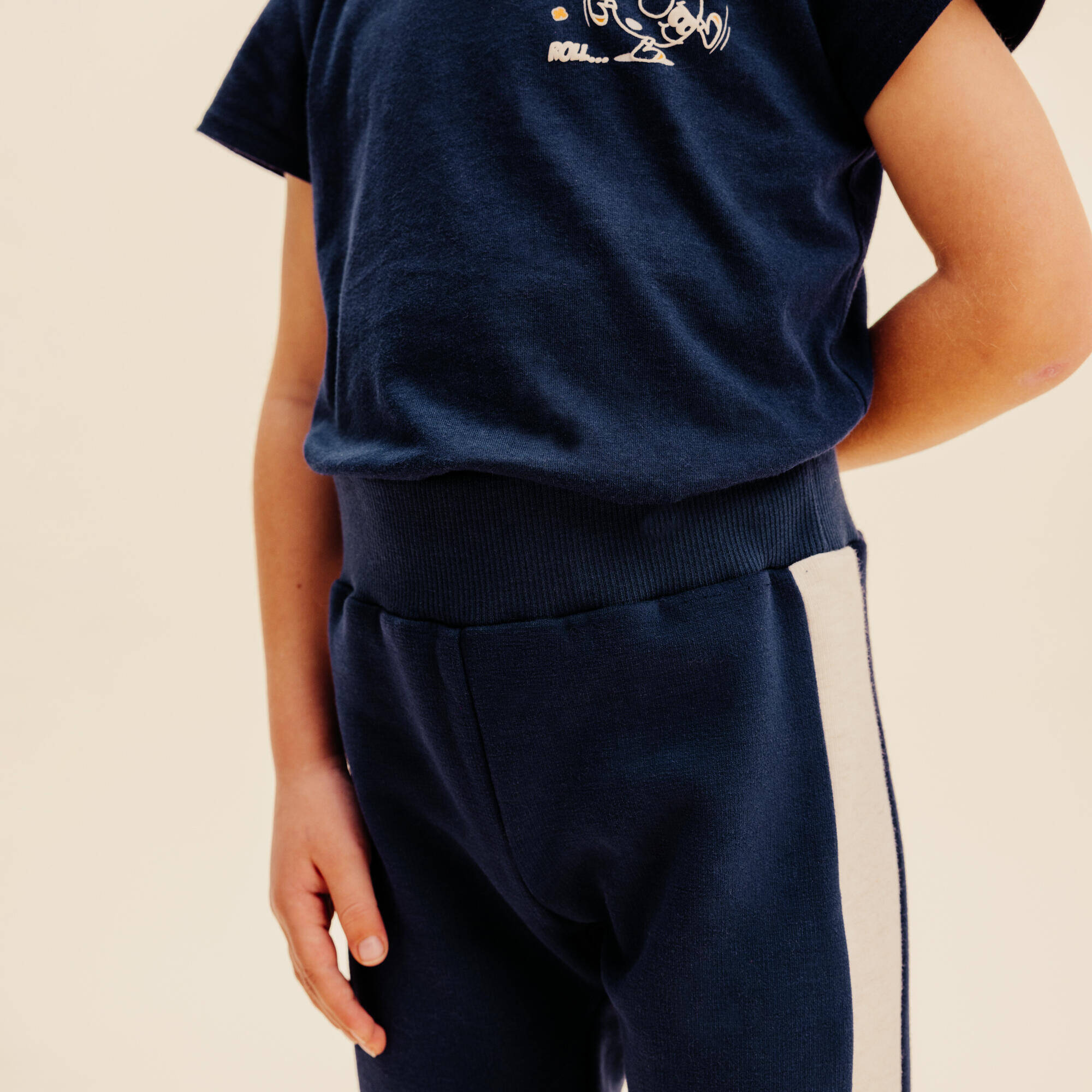 Baby Warm Jogging Bottoms - Blue/Beige -  4