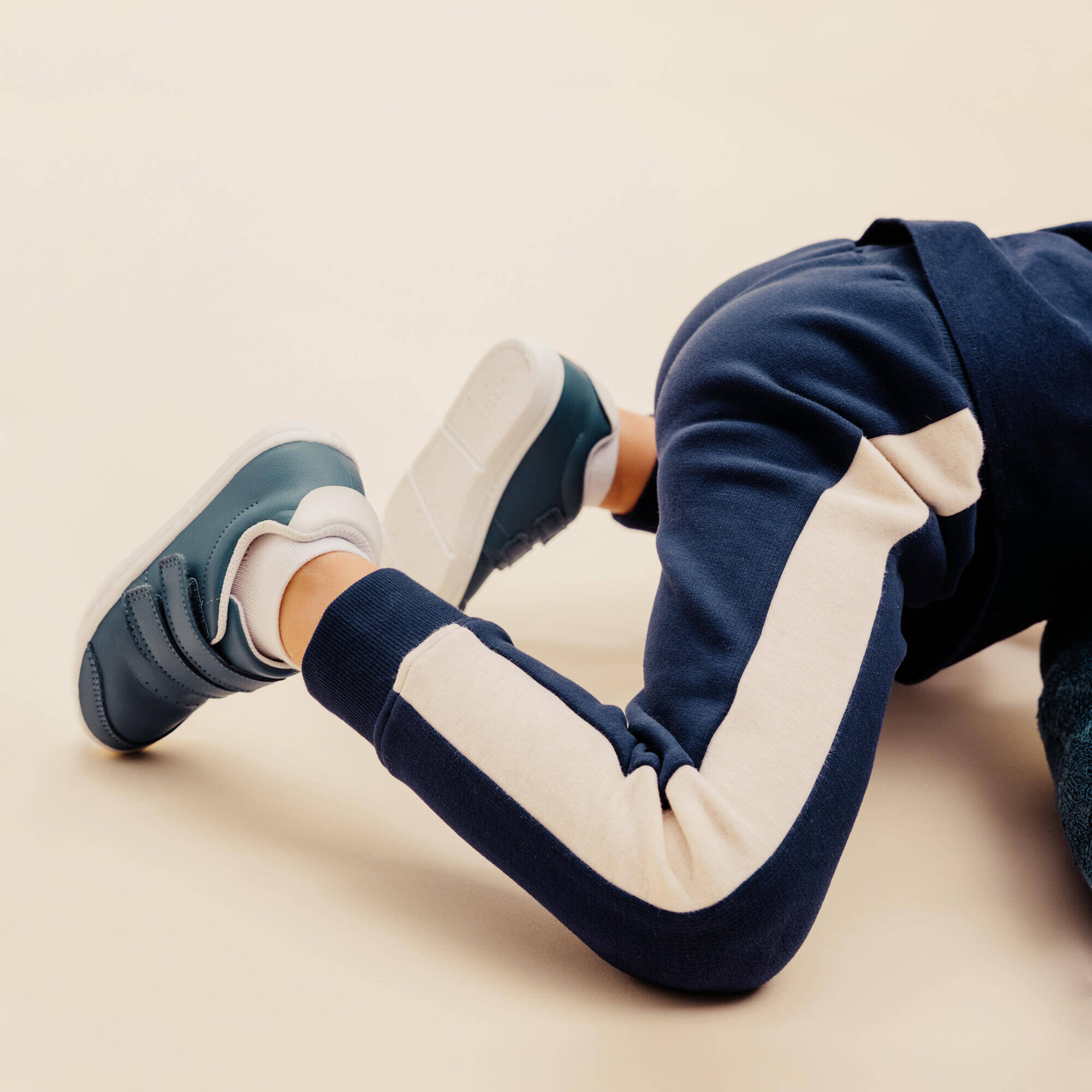 Baby Warm Jogging Bottoms - Blue/Beige -  3