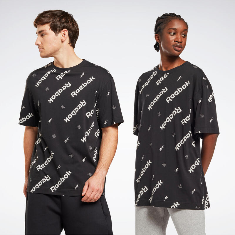 

Футболка для фитнеса мужская Reebok full logo черная, X8774850