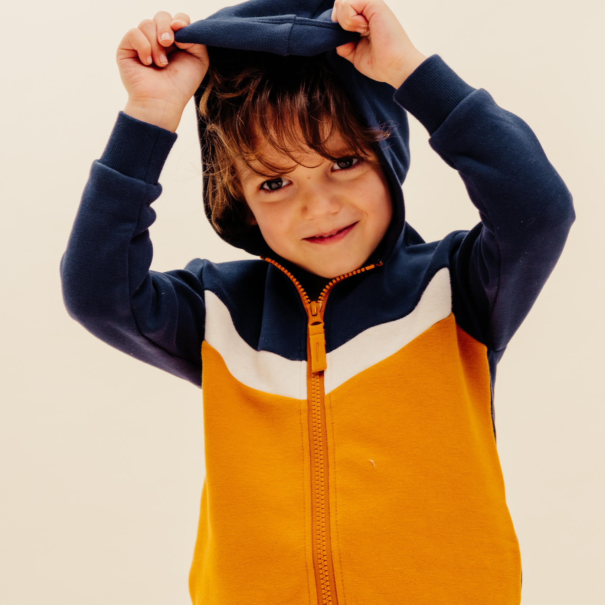 Baby's Zip-Up Sweatshirt Plain Blue/Camel