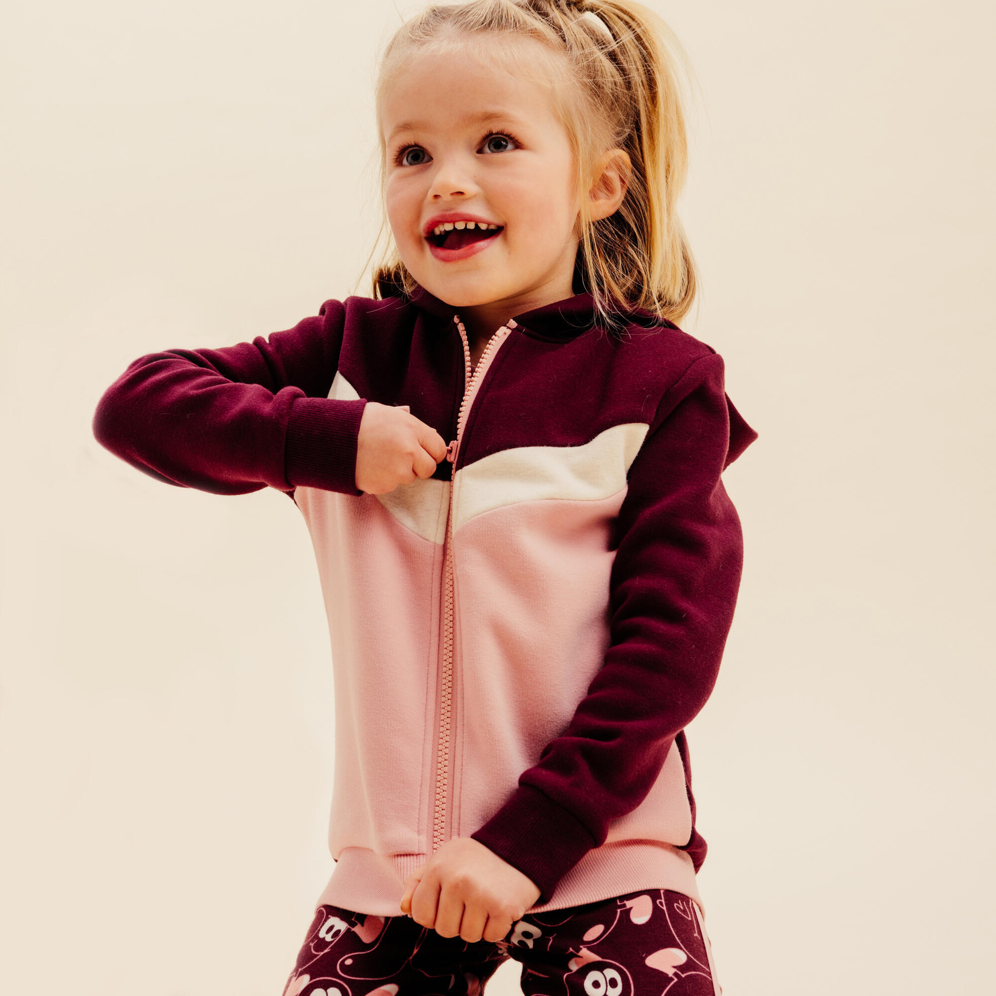 Baby's Zip-Up Sweatshirt - Plain Burgundy/Pink 3/6