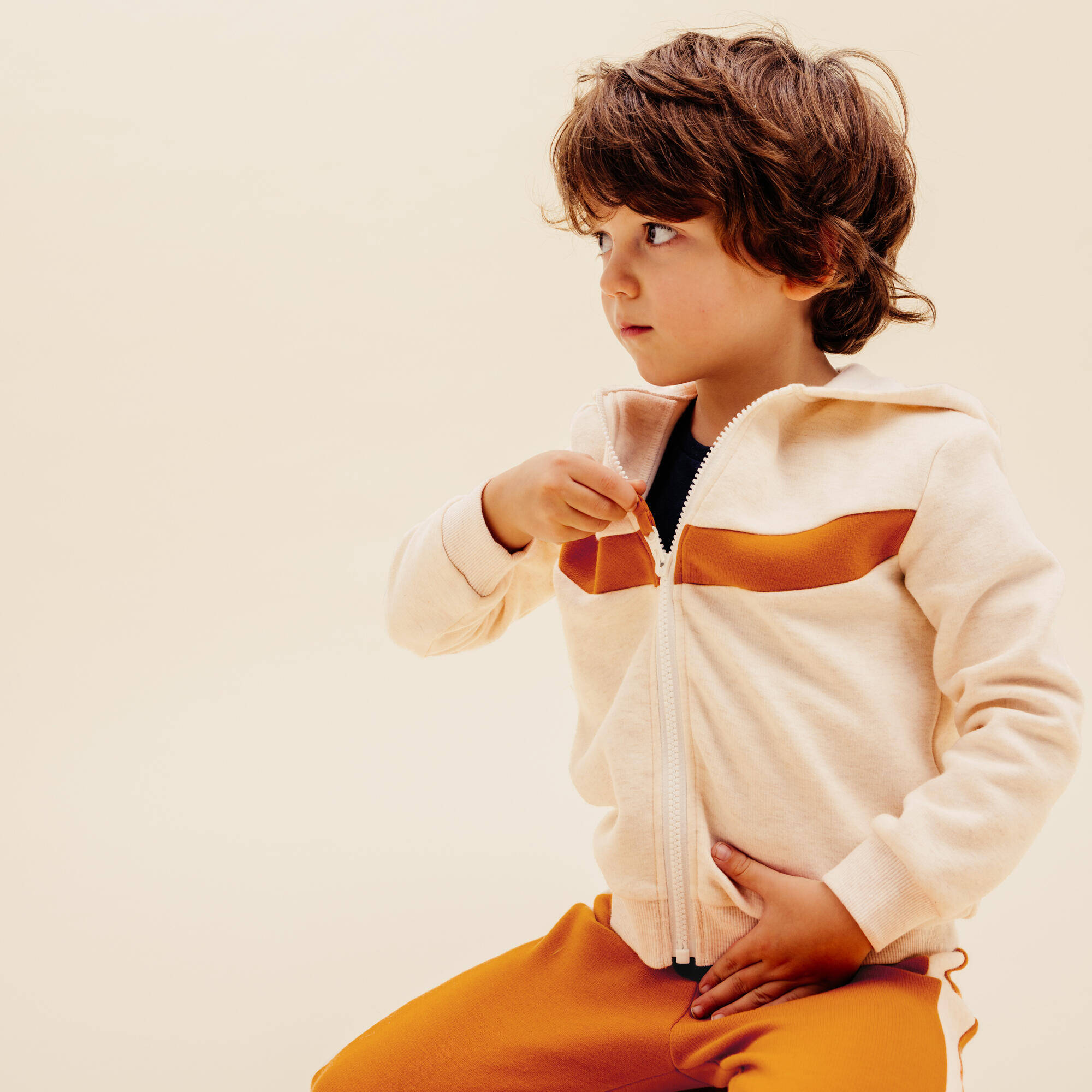 Baby's Zip-Up Sweatshirt - Plain Beige -  1