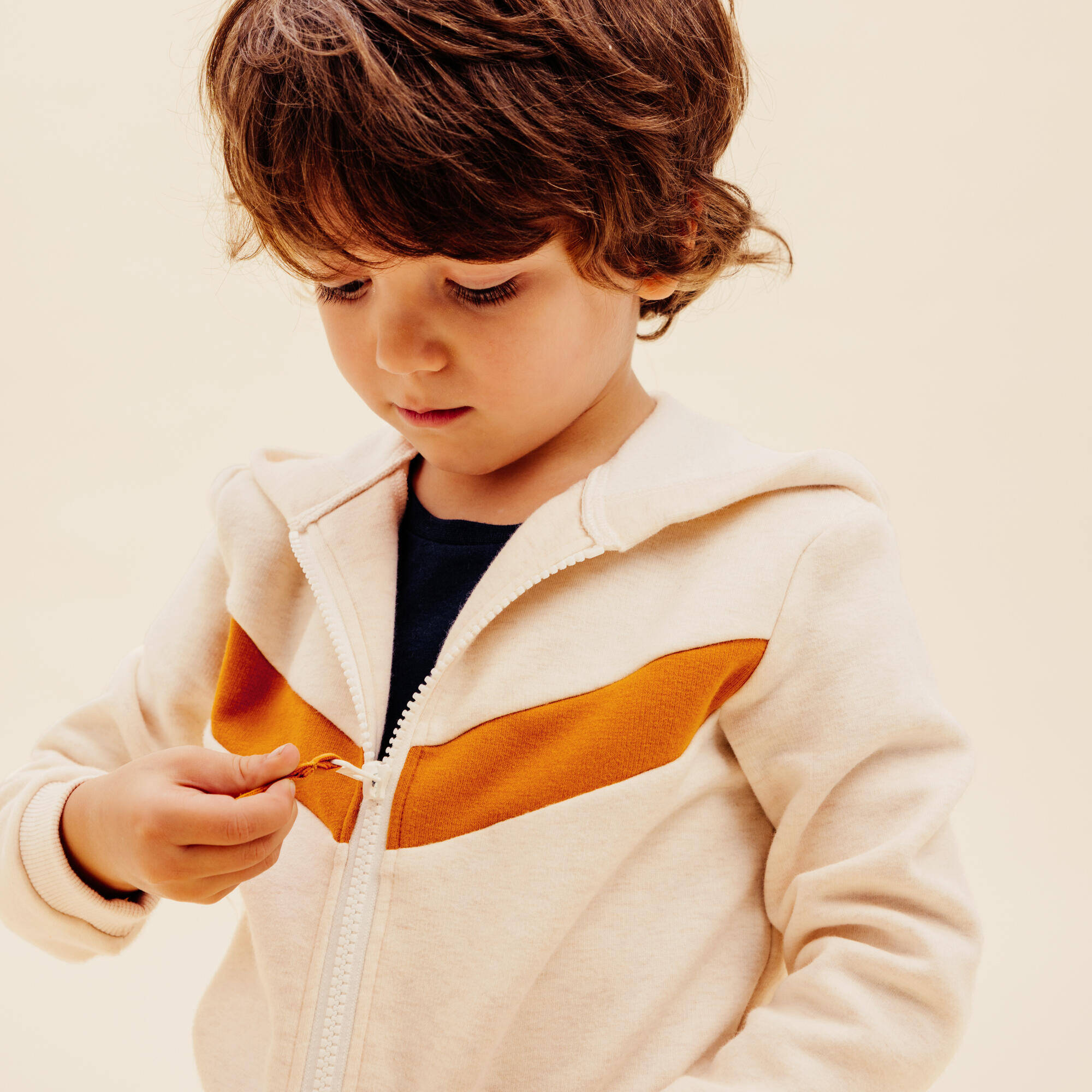 Baby's Zip-Up Sweatshirt - Plain Beige -  2