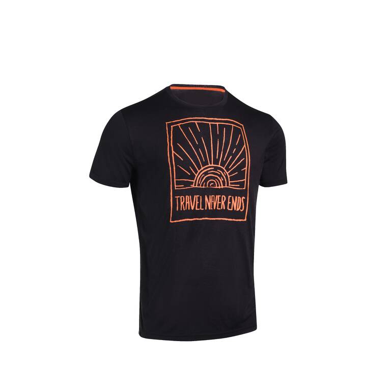 T-shirt lengan pendek Wol Hiking Pria - TRAVEL 500