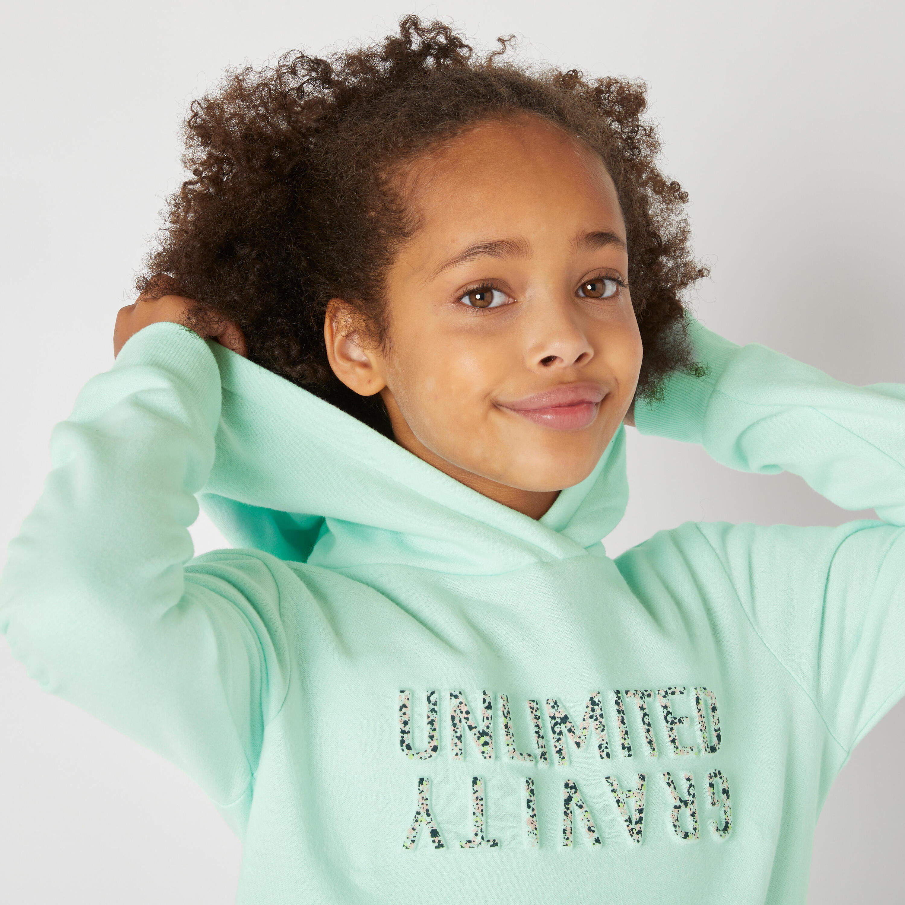 Kids' Warm Hoodie 500 - Green Print 6/8