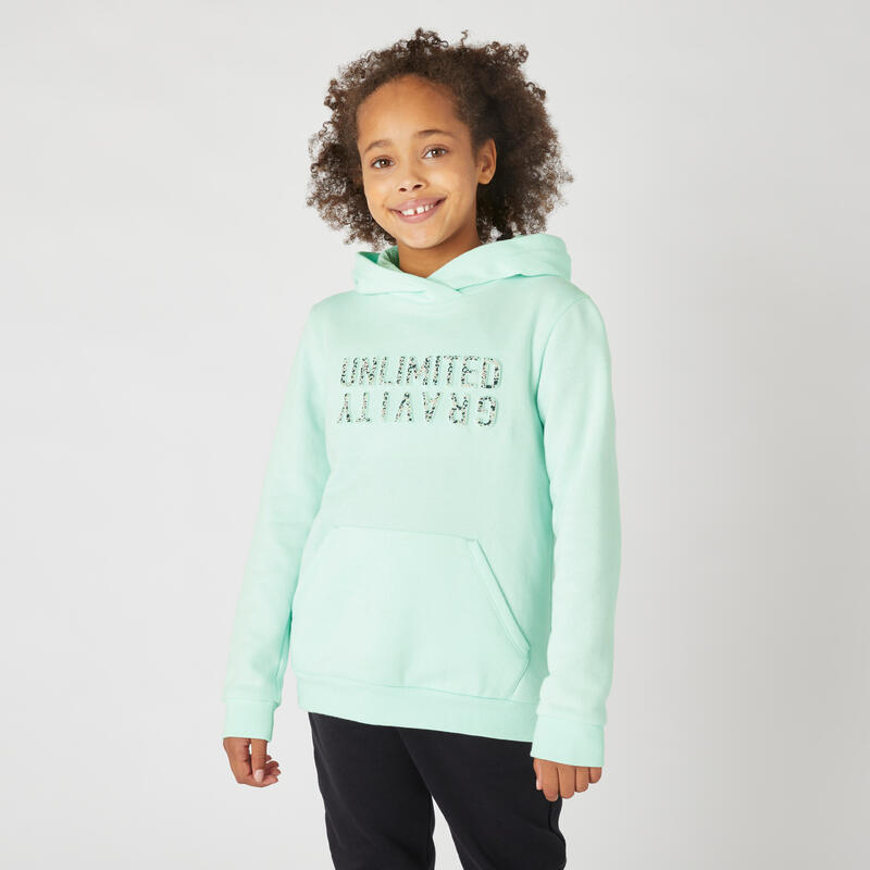 Warme hoodie voor kinderen 500 groen met opdruk