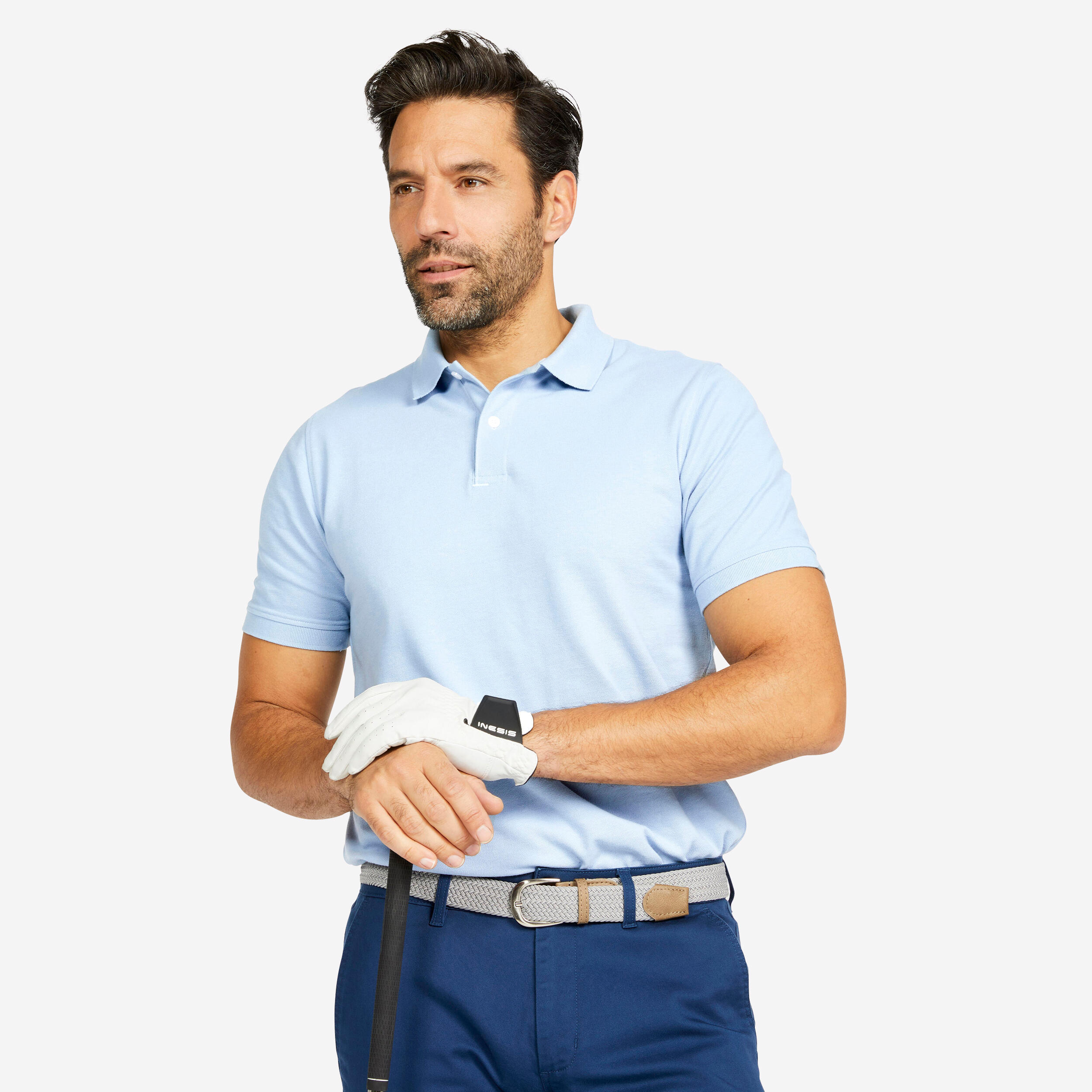 Men's golf short-sleeved polo T-shirt MW500 sky blue