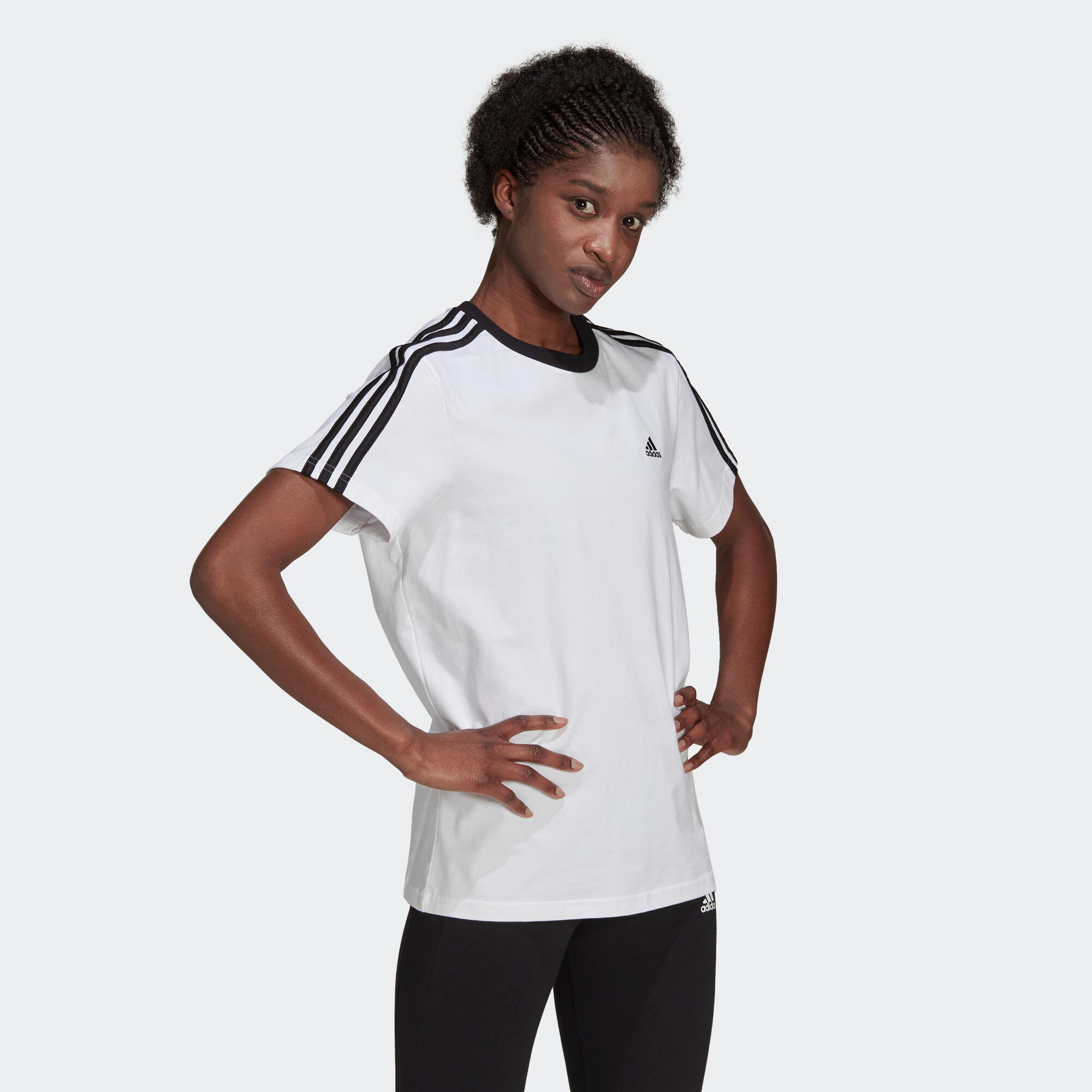 T-shirt donna fitness Adidas ESSENTIALS regular 100% cotone bianca-nera  ADIDAS | DECATHLON