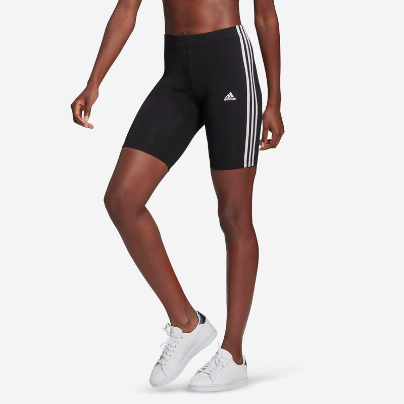 Leggings mallas fitness ciclistas Mujer Adidas negro con franjas blancas