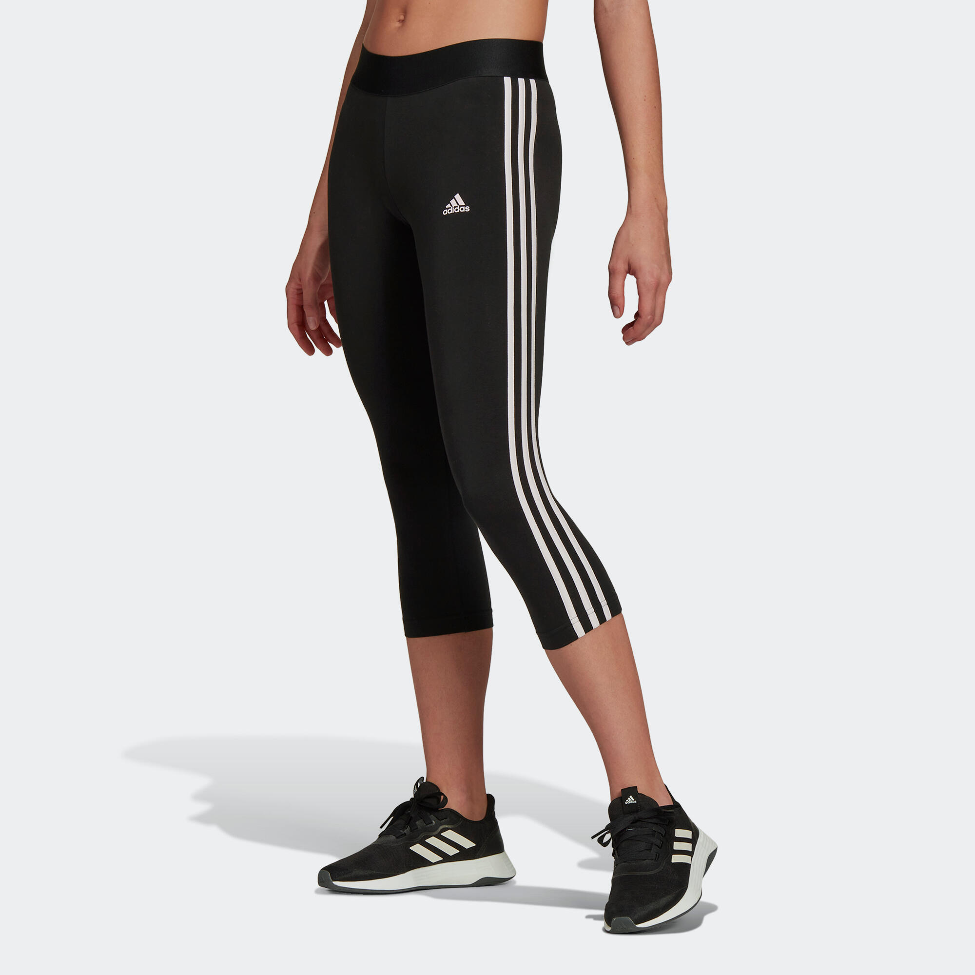 Corsari donna fitness Adidas ESSENTIALS cotone leggero nero-rosa ADIDAS |  DECATHLON