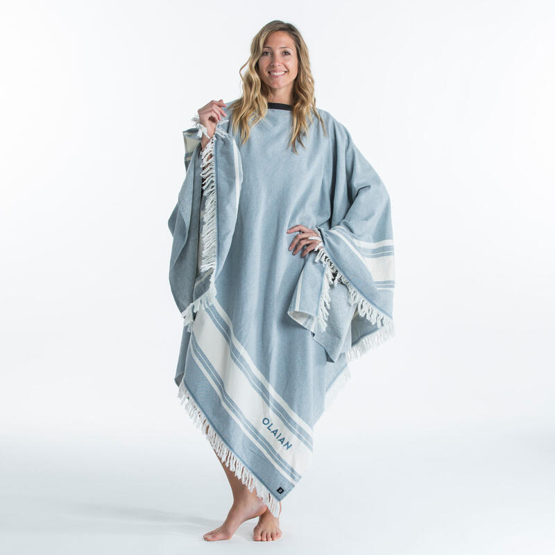 Strandponcho strandlaken voor surfen 190 x 190 cm grijs blauw