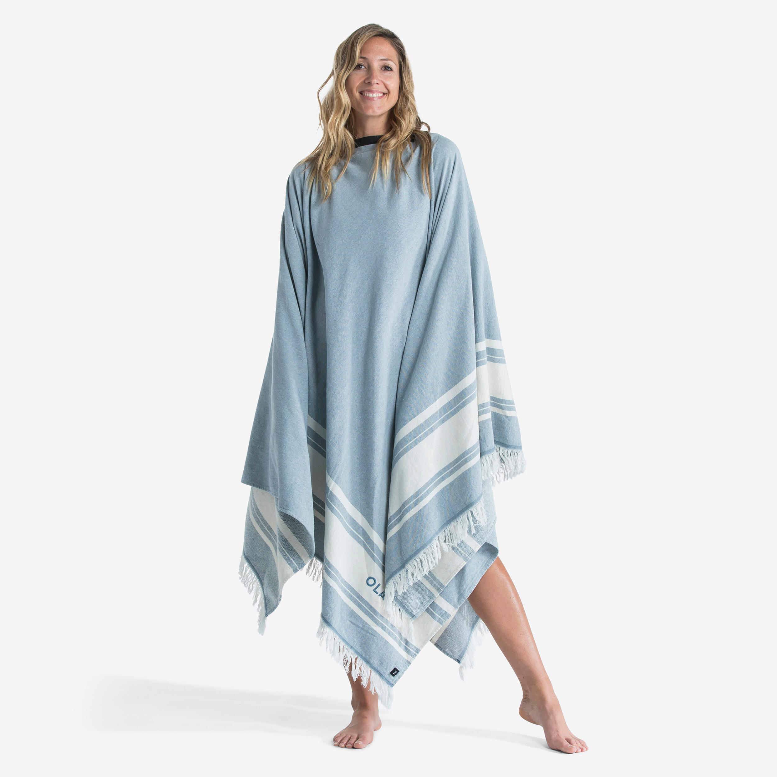 serviette de plage poncho 190 x 190 cm - gris bleu - olaian