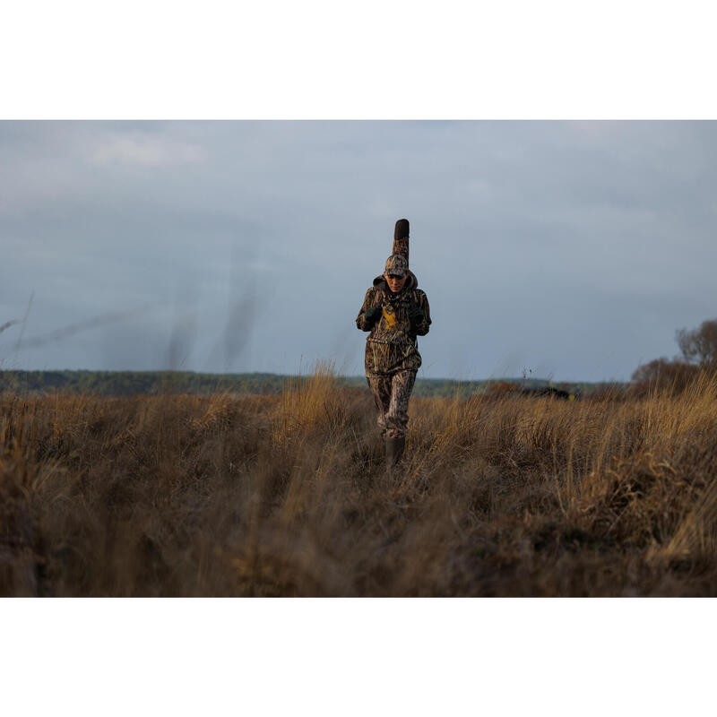 100 warm and waterproof hunting trousers with wetlands camouflage