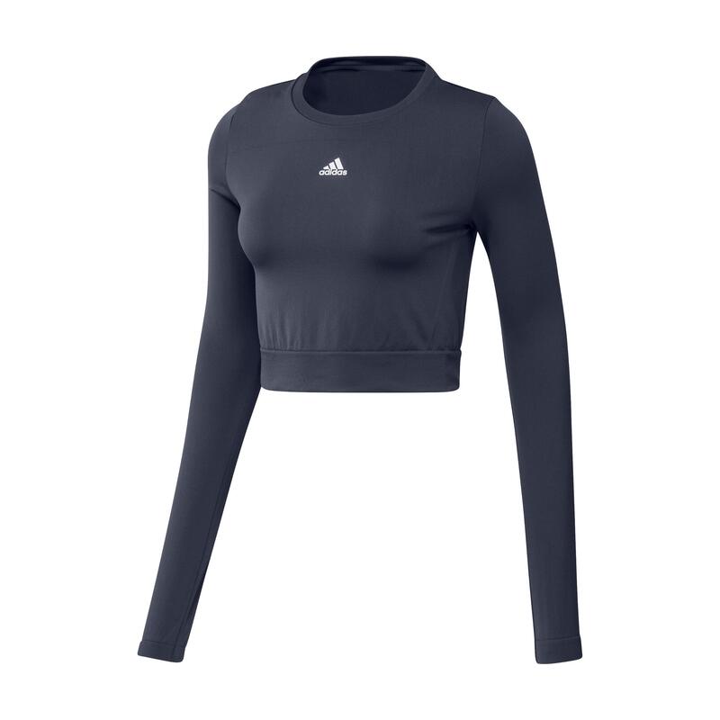 

Кроп топ с длинными рукавами для фитнес кардио женский Adidas темно-синий, X8770749