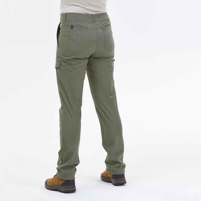 WOMEN’S TREKKING & TRAVEL CARGO TROUSERS - TRAVEL 100 - KHAKI