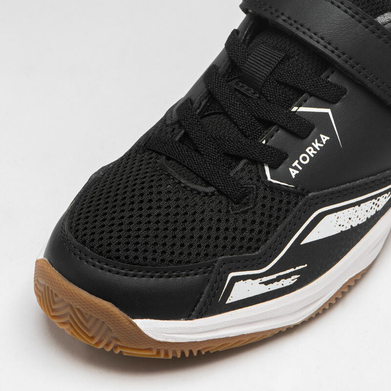 Chaussures de handball Enfant avec scratch - H100 noir blanc