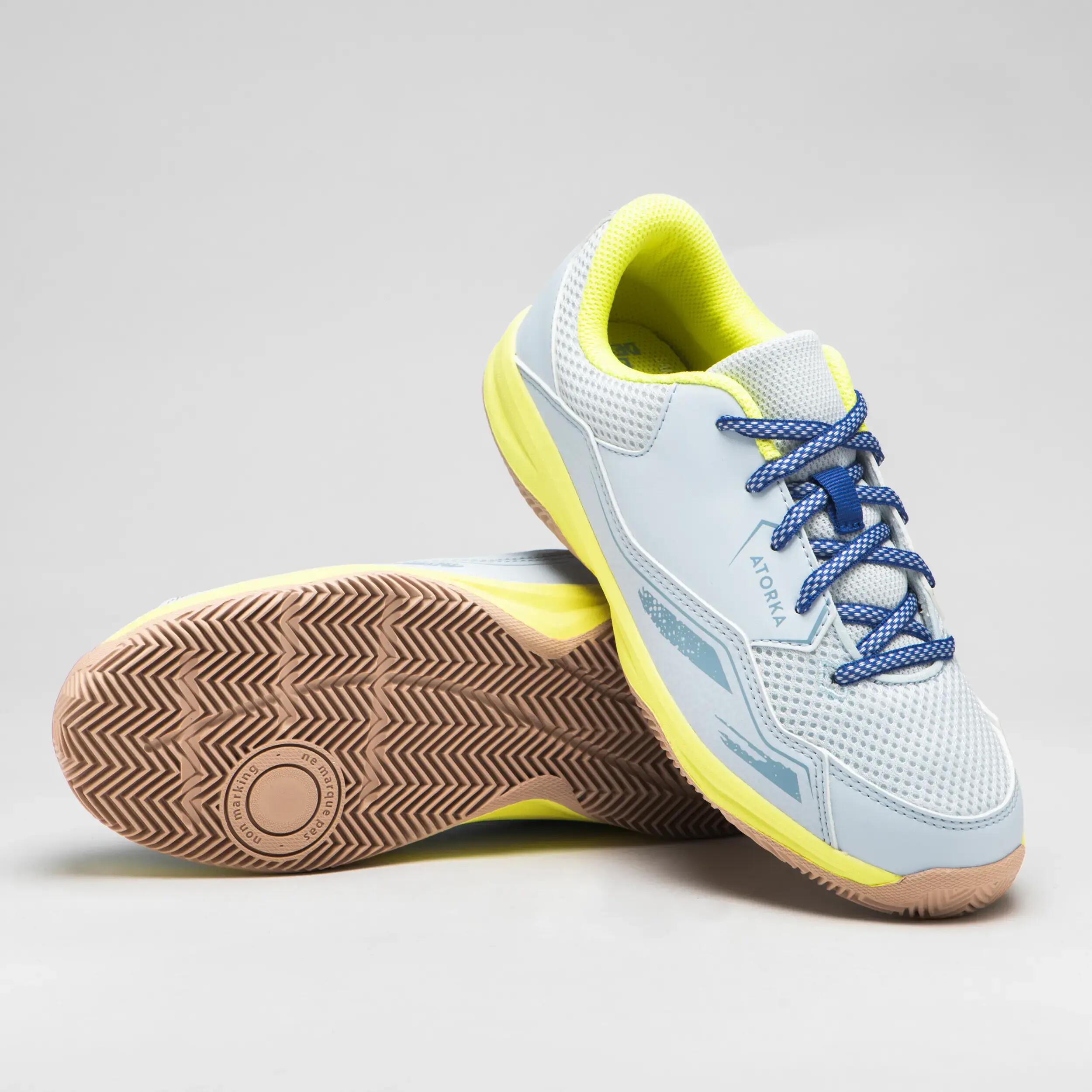 Kids' Lace-Up Handball Shoes H100 - Yellow/Blue 3/8
