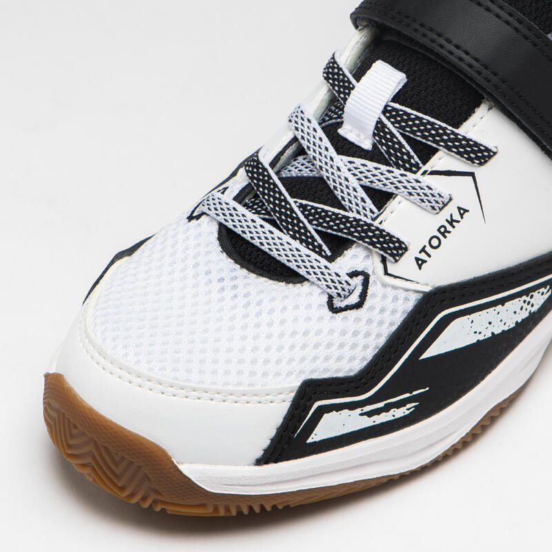 Dětské házenkářské boty na suchý zip H100 bílo-černé 
