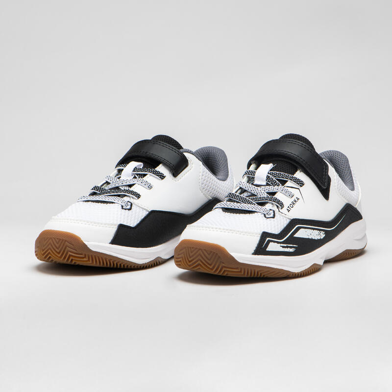 Chaussures de handball Enfant avec scratch - H100 blanc noir