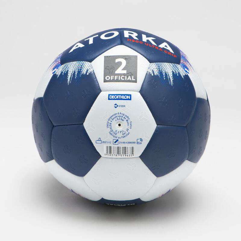 Ballon de handball H500 hybride T2 bleu foncé/blanc