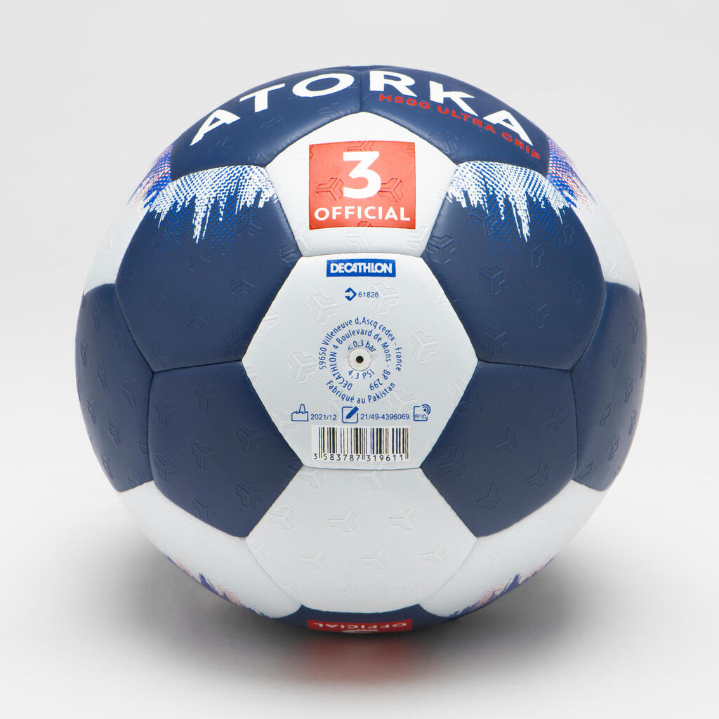 Ballon de handball H500 hybride T3 bleu foncé/blanc