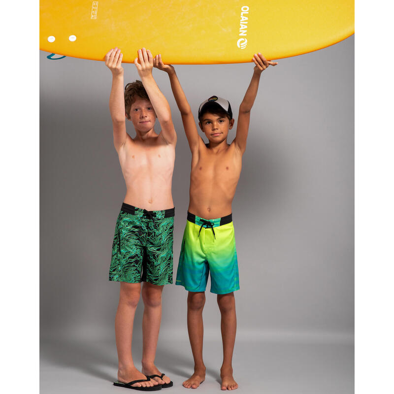 Calções Curtos de Surf 550 Menino Preto Verde