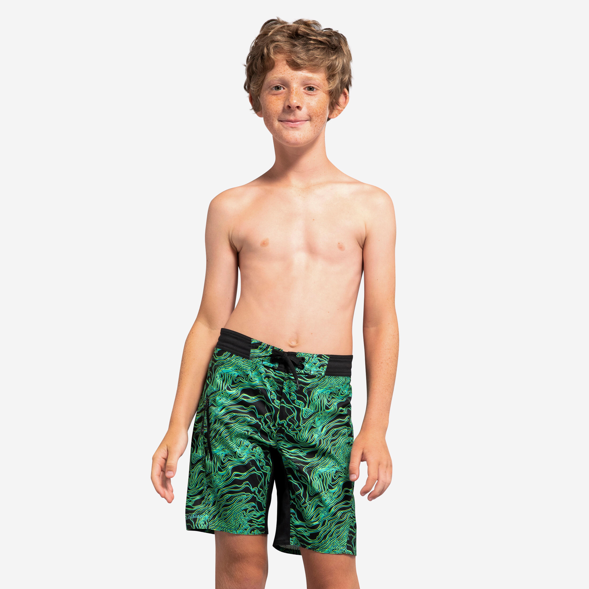 Olaian - Short De Bain 550 Noir Vert - Boardshort - Surf Bodyboard Ski Nautique - Noir - 8 À 10 Ans - Decathlon