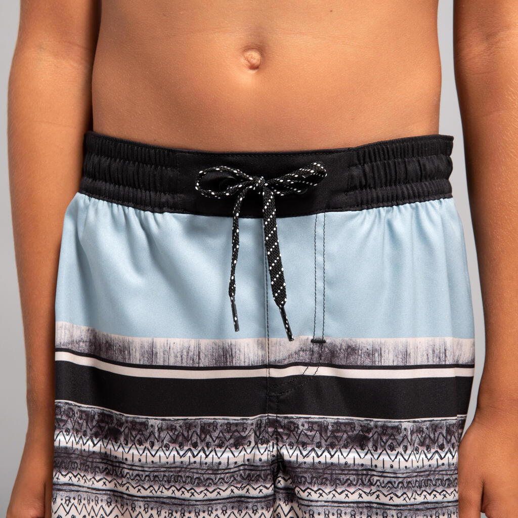 Boy's swim shorts - 500 brush lines blue