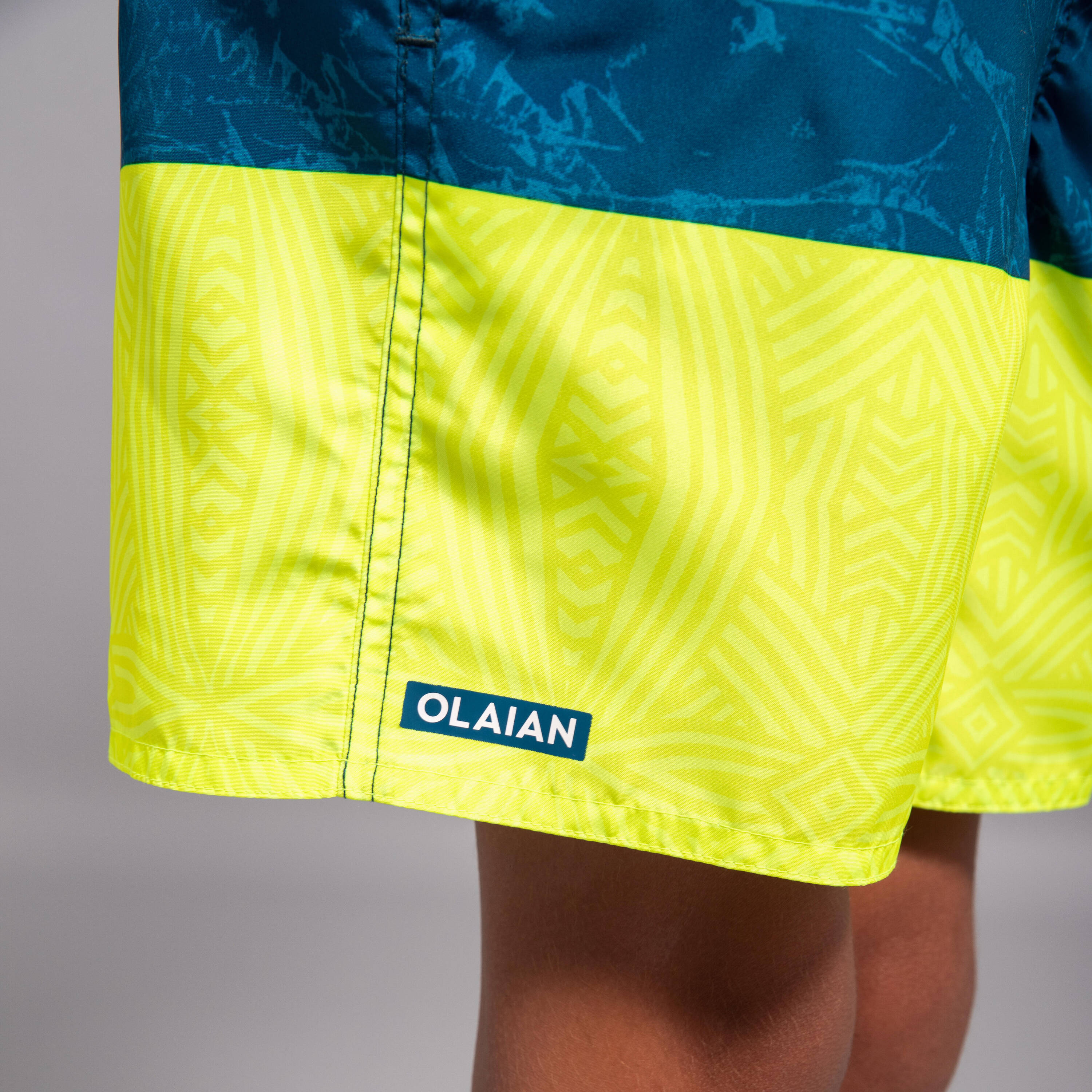 Boys’ surfing swim shorts with pockets - 100 Stories blue yellow -  3