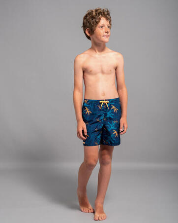 Плавки-шорти 100 для серфінгу для хлопців темно-сині з принтом