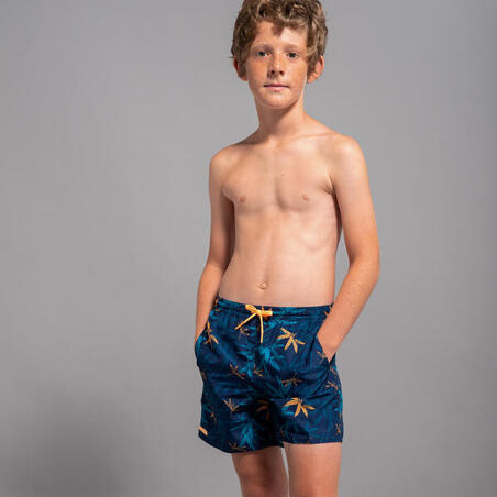 Плавки-шорти 100 для серфінгу для хлопців темно-сині з принтом
