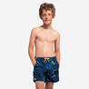 Boys’ surfing swim shorts with pockets - 100 Stories navy blue bamboo