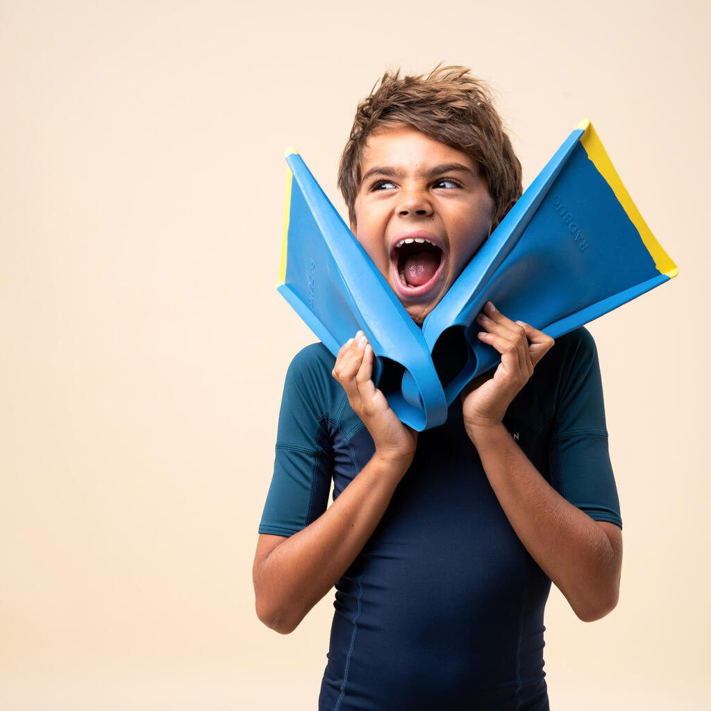 Boys’ short-sleeved sun top - navy blue and petrol