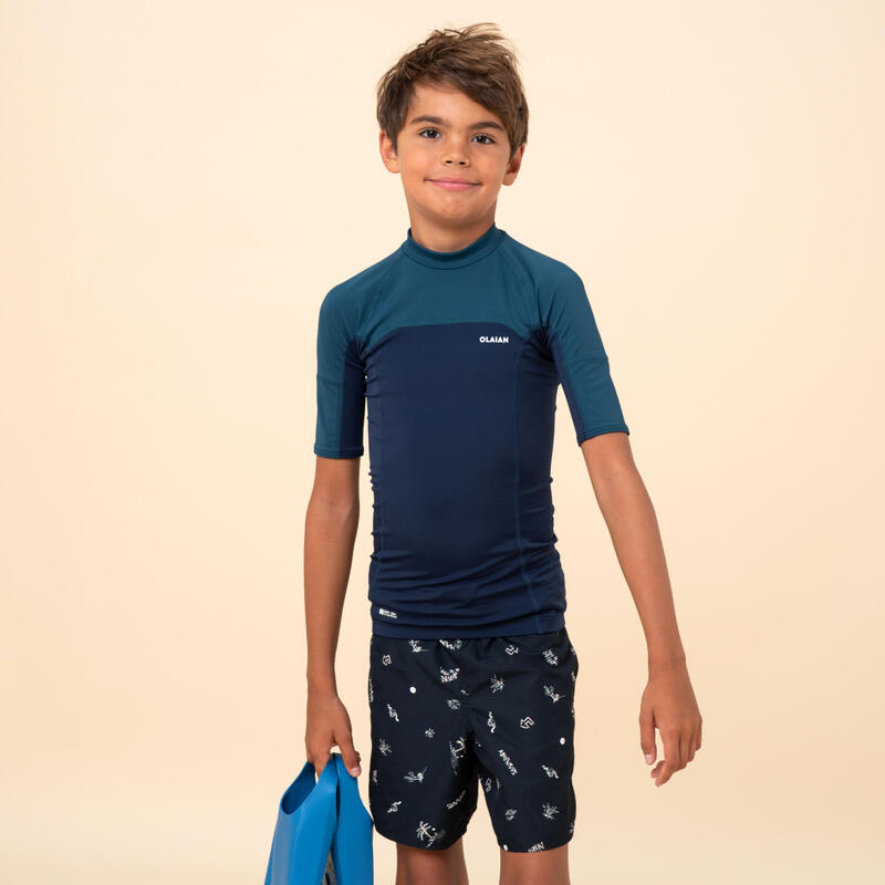 Tee shirt anti uv enfant manches courtes surf 500 bleu marine