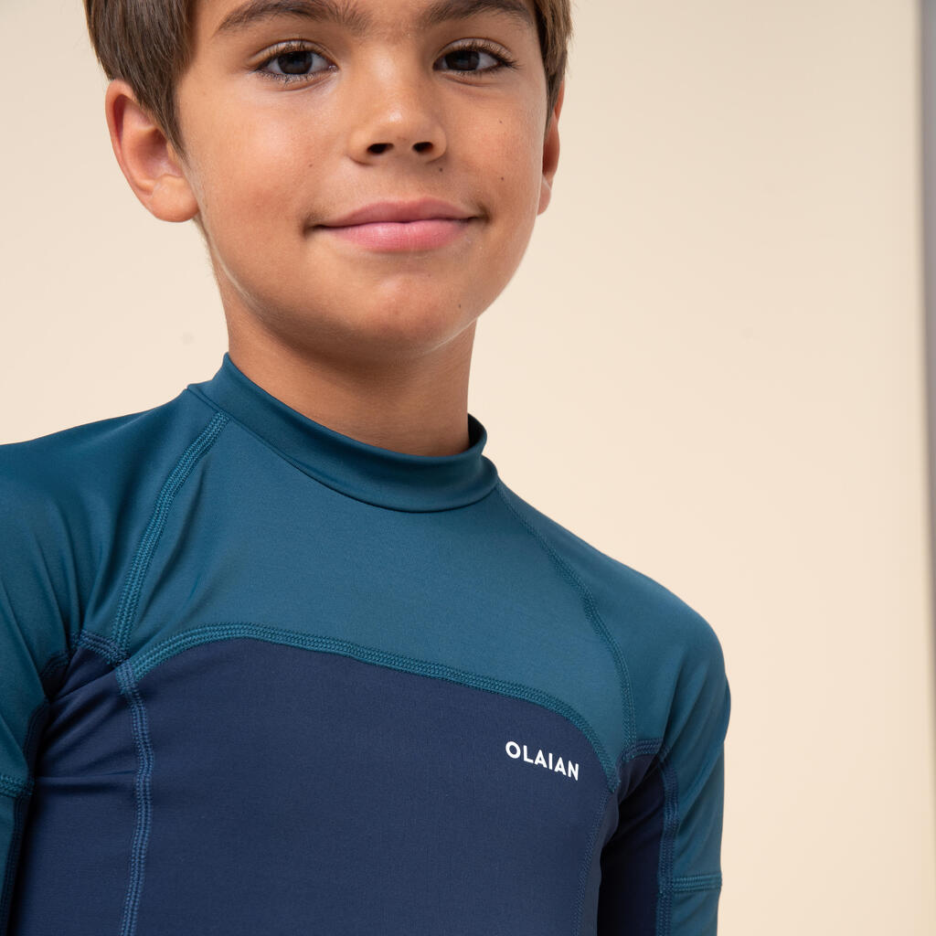 Boys’ short-sleeved sun top - navy blue and petrol